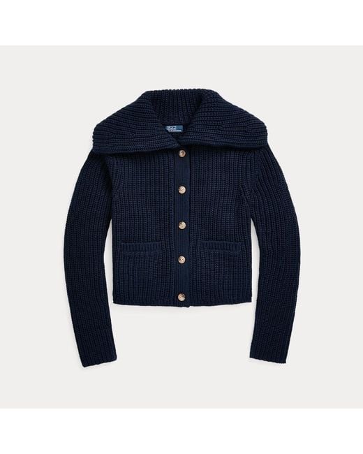 Polo Ralph Lauren Blue Rib-knit Cotton Collared Cardigan