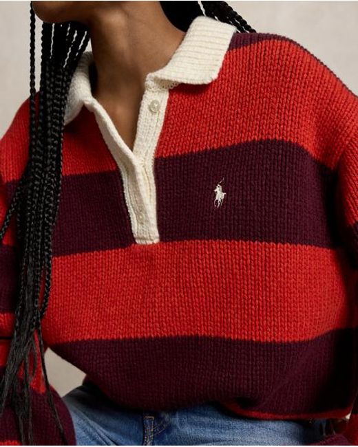 Polo Ralph Lauren Red Striped Wool-Blend Rugby Jumper