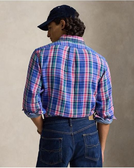 Polo Ralph Lauren Blue Custom Fit Plaid Double-Faced Shirt for men