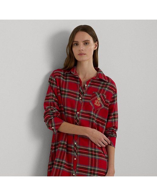 Camicia da notte scozzese in twill di Lauren by Ralph Lauren in Red