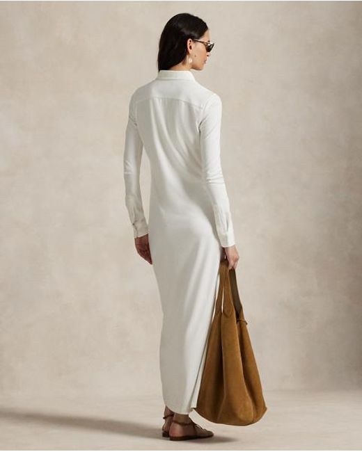 Polo Ralph Lauren Ponté Maxi-Overhemdjurk Met Knopen in het Natural