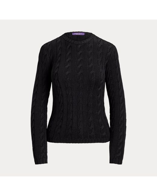 Ralph Lauren Black Cable-Knit Silk Crewneck Sweater