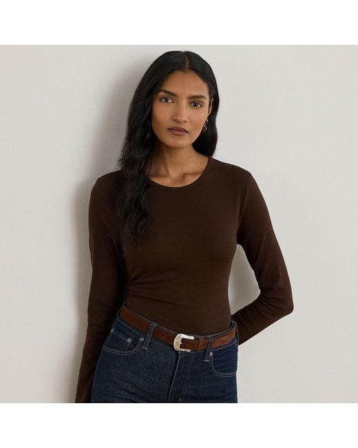 Ralph Lauren Brown Ralph Lauren Stretch Cotton Long-Sleeve Tee