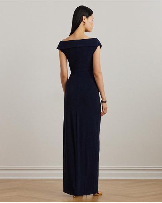 Ralph Lauren Blue Jersey Off-The-Shoulder Gown