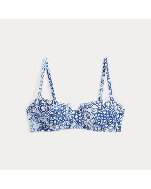 Ralph Lauren Blue Geo-Print Cutout Balconette Bikini Top