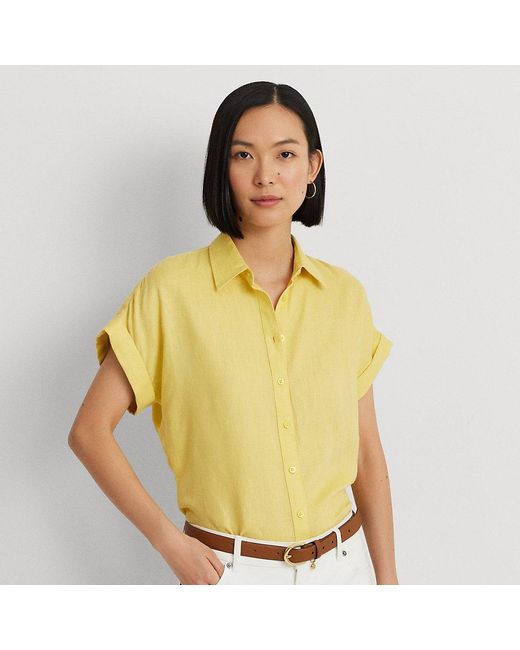 Camisa de lino de manga corta Lauren by Ralph Lauren de color Yellow