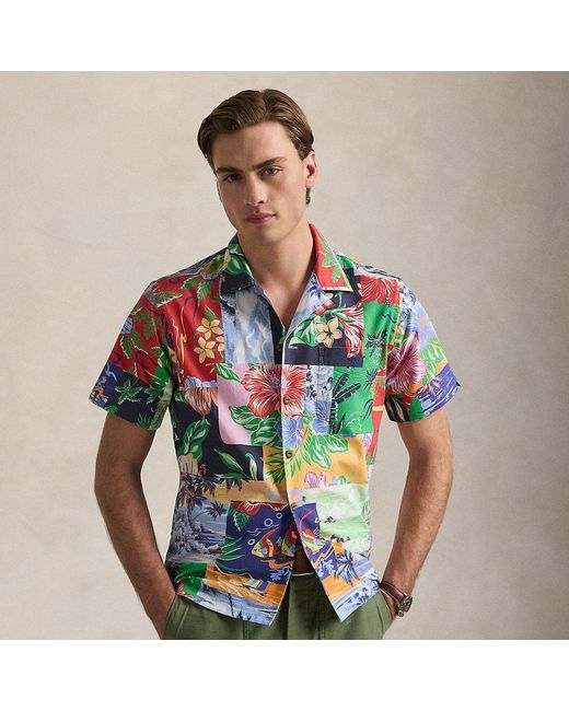 Ralph Lauren Blue Classic Fit Patchwork-Print Oxford Shirt for men