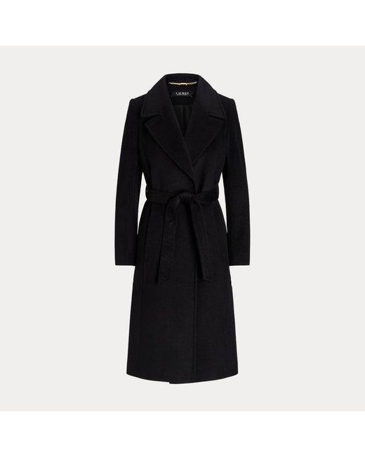 Ralph Lauren Black Belted Wool-blend Wrap Coat