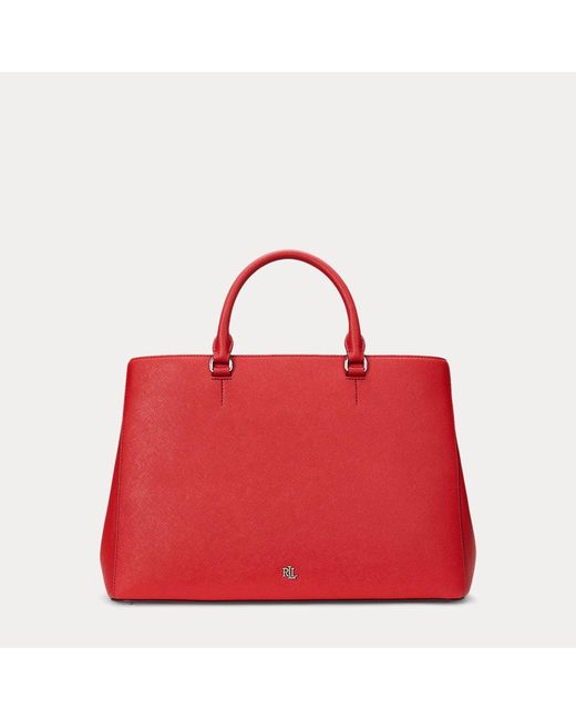 Ralph Lauren Red Crosshatch Leather Large Hanna Satchel