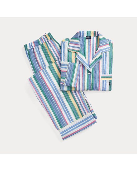 Polo Ralph Lauren Blue Striped Seersucker Long-sleeve Pj Set