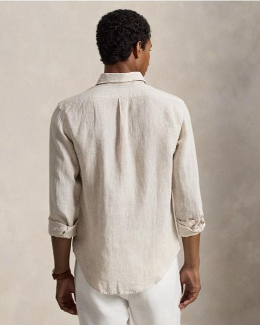 Polo Ralph Lauren White Custom Fit Striped Linen Shirt for men