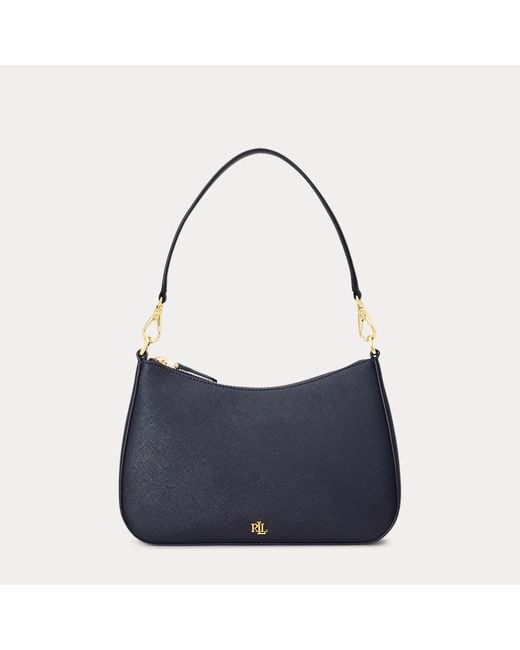 Ralph Lauren Blue Crosshatch Leather Medium Danni Bag