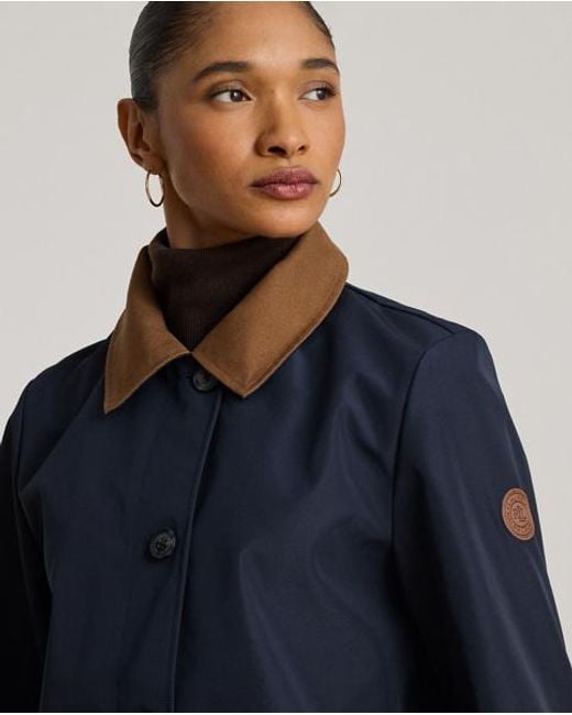 Ralph Lauren Blue Twill-Trim Bonded Jersey Barn Jacket