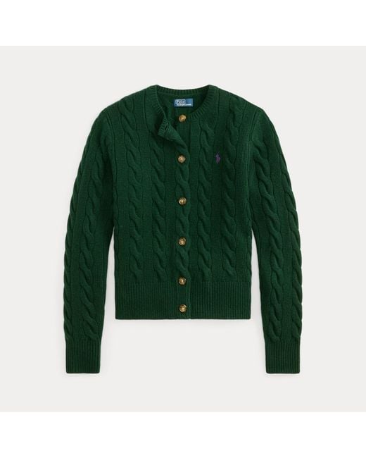Polo Ralph Lauren Green Cable-Knit Wool-Cashmere Cardigan
