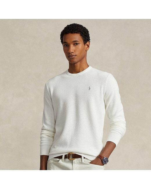 Polo Ralph Lauren White Textured Cotton Crewneck Sweater for men