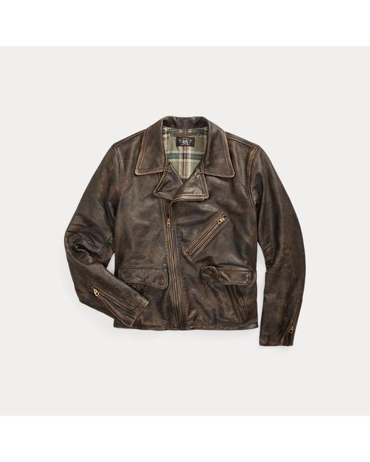 RRL Brown Leather Moto Jacket for men