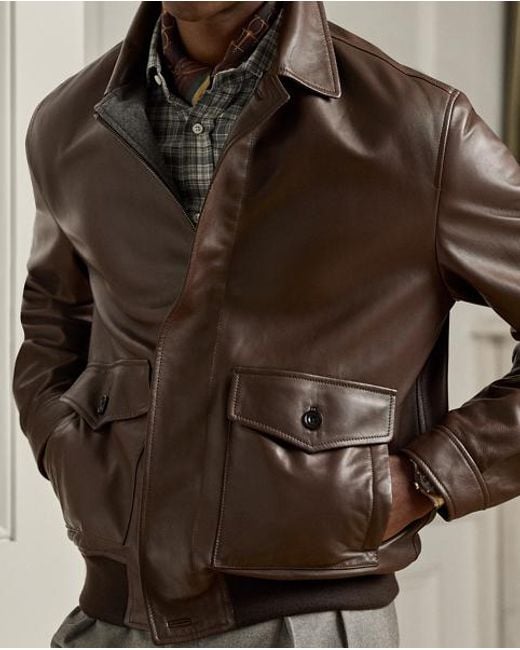Ralph Lauren Brown Everett Leather Flight Jacket for men