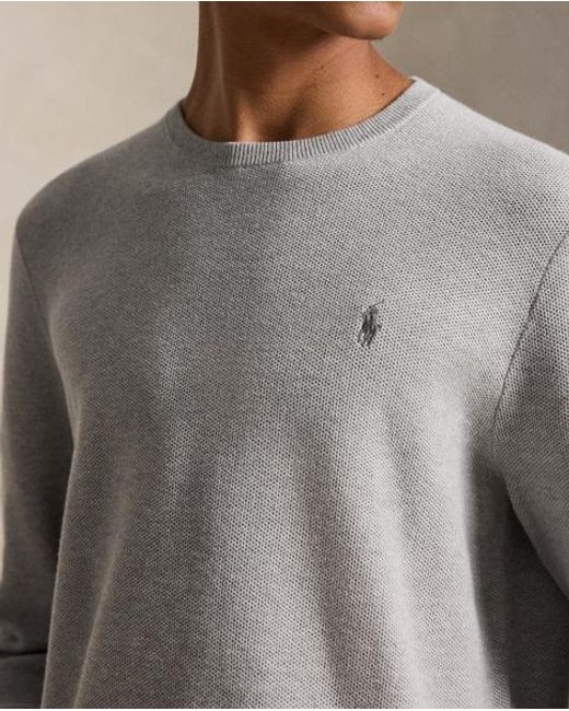 Ralph Lauren Gray Mesh-Knit Cotton Crewneck Sweater for men