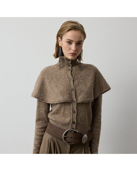 Ralph Lauren Brown Cashmere Donegal Cape Cardigan Jumper