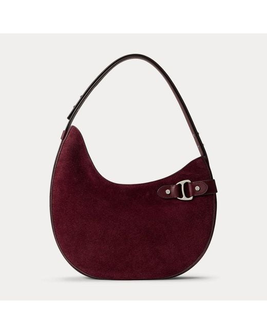 Borsa a spalla Tasha grande in camoscio di Ralph Lauren in Red
