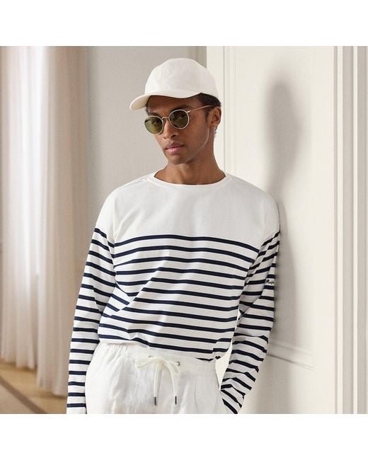 Ralph Lauren White Relaxed Fit Striped Boatneck T-Shirt for men