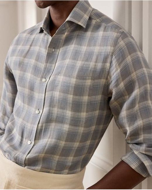 Ralph Lauren Gray Plaid Linen Twill Shirt for men