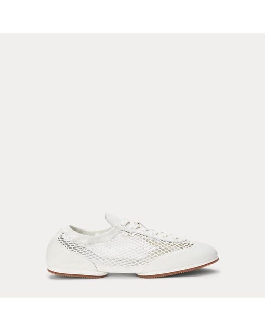 Le ballerine in pelle e rete con pony di Ralph Lauren in White