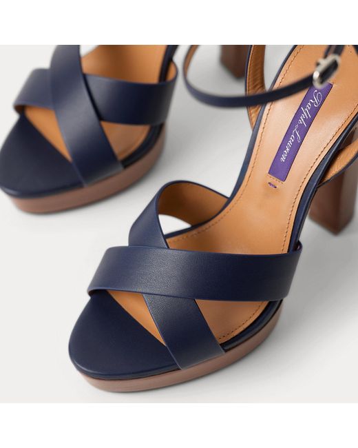 Ralph Lauren Blue Cleary Calfskin 125 Mm Platform Sandal