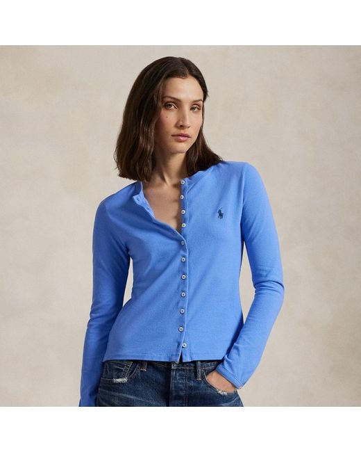 Polo Ralph Lauren Blue Strickjacke Aus Stretch-Baumwollpiqué
