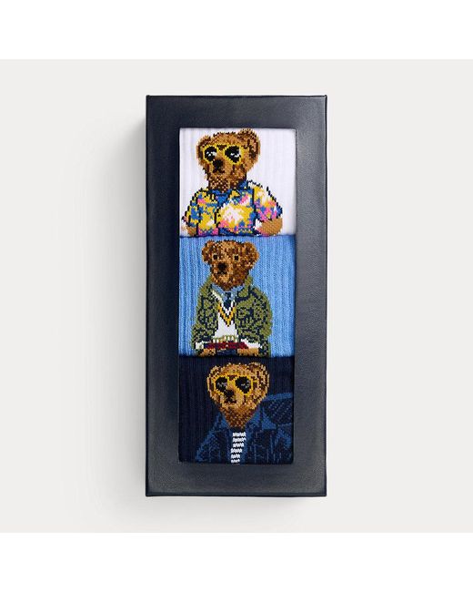 Set regalo 3 paia di calze Polo Bear di Polo Ralph Lauren in Blue da Uomo