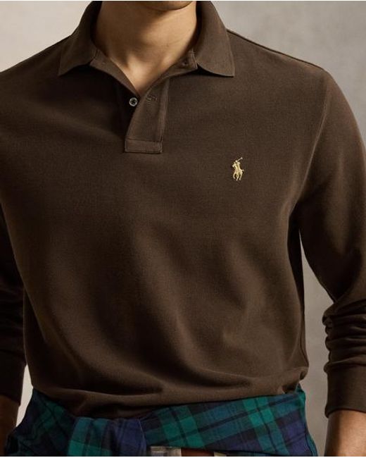 Polo Ralph Lauren Brown Custom Slim Fit Mesh Polo Shirt for men