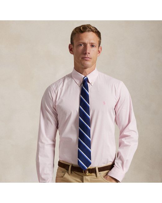 Polo Ralph Lauren Pink Custom Fit Striped Stretch Poplin Shirt for men