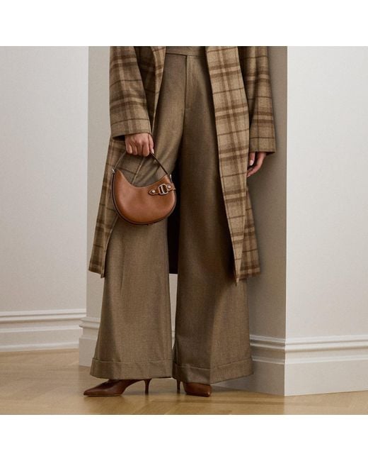 Ralph Lauren Natural Ralph Lauren Pleated Wool Herringbone Wide-Leg Pant