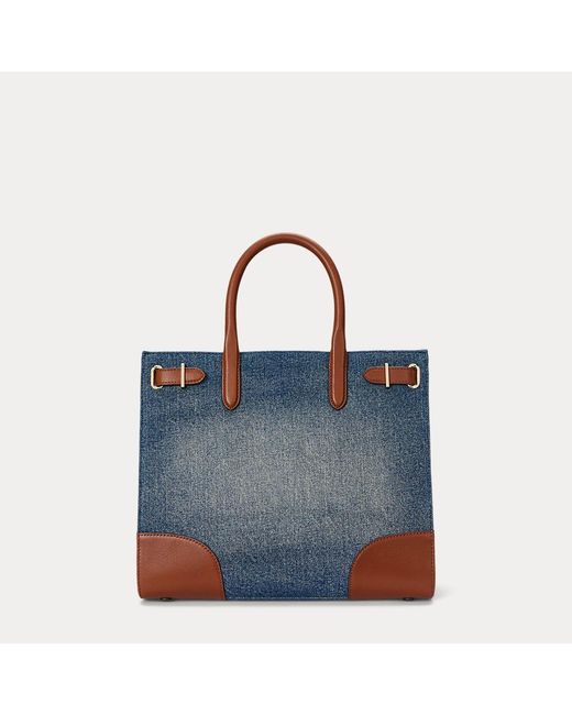 Lauren by Ralph Lauren Natural Leather-trim Denim Medium Devyn Tote Bag