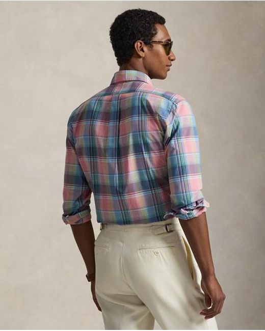 Polo Ralph Lauren Blue Custom Fit Plaid Poplin Shirt for men