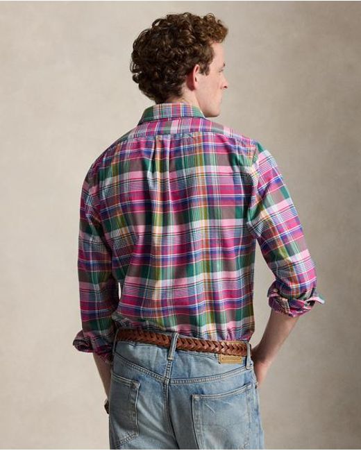 Polo Ralph Lauren Blue Custom Fit Plaid Oxford Shirt for men