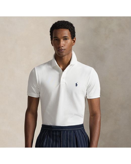 Ralph Lauren White Custom Slim Fit Stretch Mesh Polo Shirt for men
