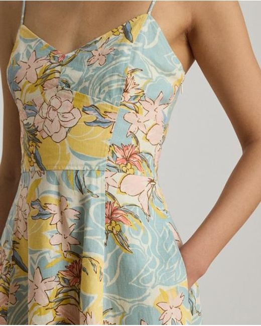 Ralph Lauren Green Floral Linen Sleeveless Midi Dress