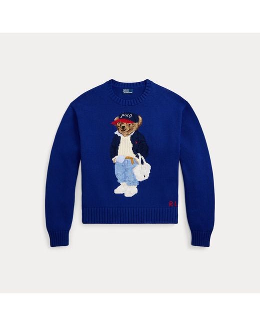Ralph Lauren Blue Polo Bear Cotton Crewneck Jumper