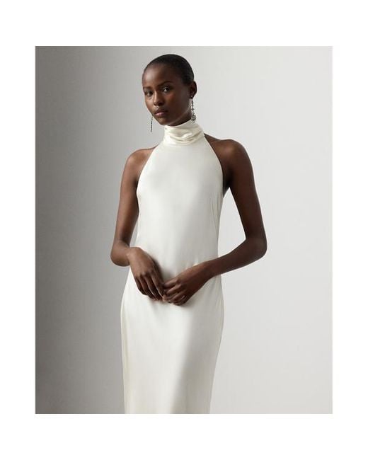 Ralph Lauren Chilton Stretch Satin Evening Dress in White | Lyst