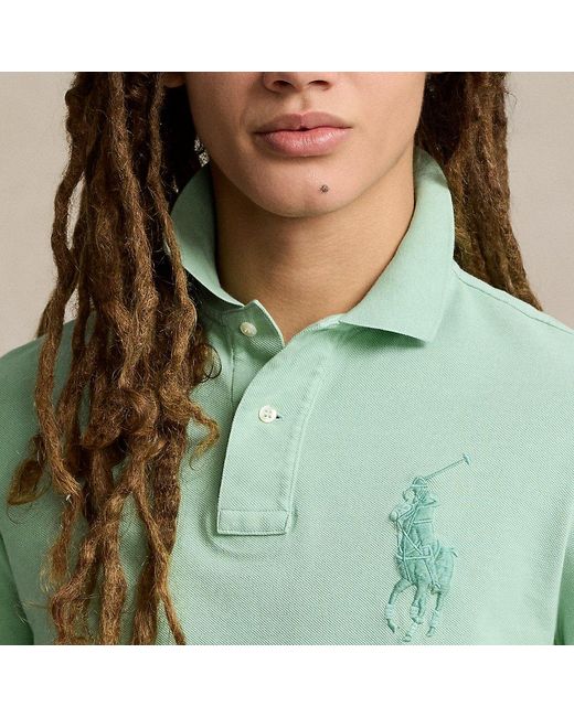 Ralph Lauren Green Classic Fit Big Pony Mesh Polo Shirt for men