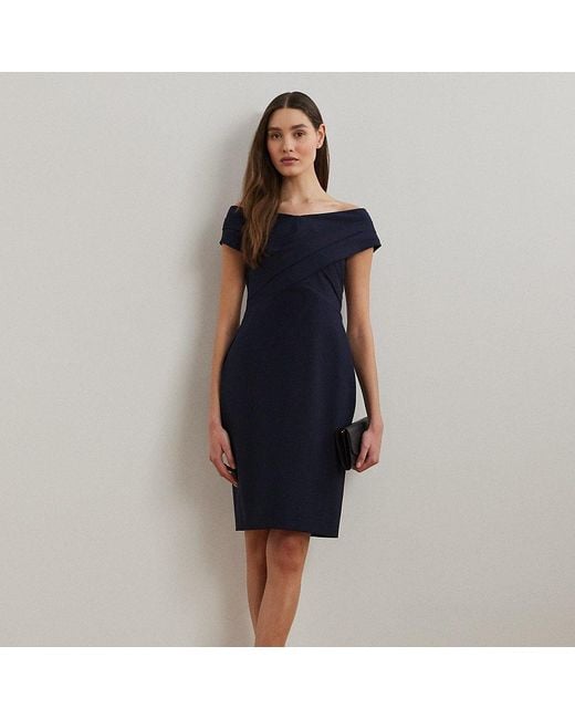 Ralph Lauren Blue Crepe Off-the-shoulder Cocktail Dress