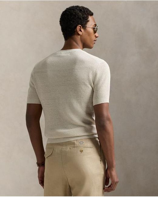 Polo Ralph Lauren Strukturierter Leinen-Kurzarmpullover in Natural für Herren