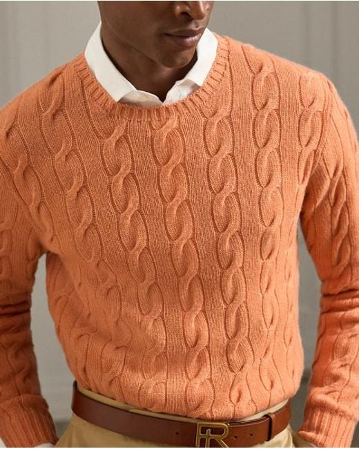 Ralph Lauren Orange Cable-Knit Cashmere Jumper for men