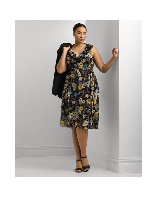 Lauren by Ralph Lauren Black Plus Größen - Geblümtes Kleid aus Knittergeorgette