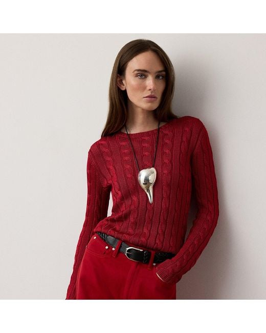 Ralph Lauren Red Cable-Knit Silk Crewneck Jumper