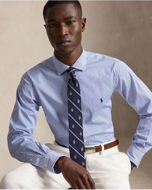 Polo Ralph Lauren Blue Custom Fit Striped Poplin Shirt for men