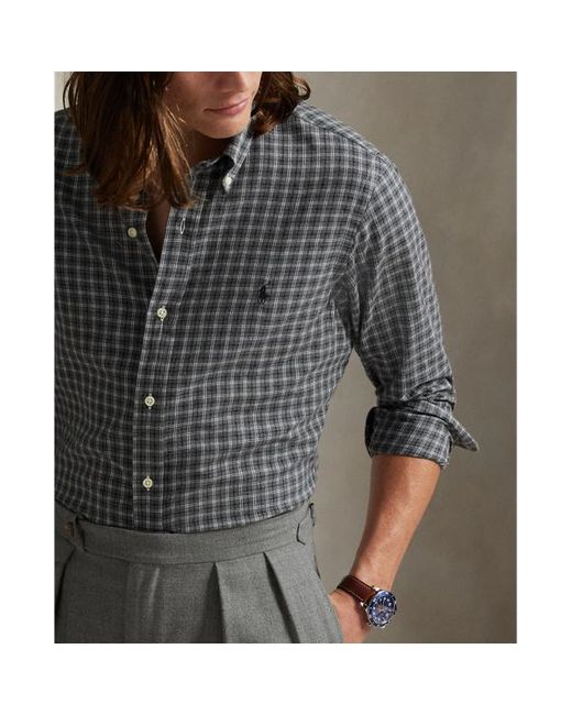 Camicia in twill scozzese Custom-Fit di Polo Ralph Lauren in Gray da Uomo