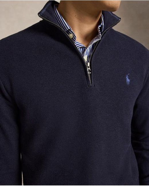 Polo Ralph Lauren Blue Mesh-Knit Cotton Quarter-Zip Jumper for men