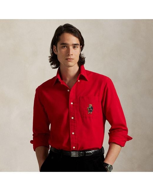 Camicia Oxford Polo Bear Custom-Fit di Polo Ralph Lauren in Red da Uomo